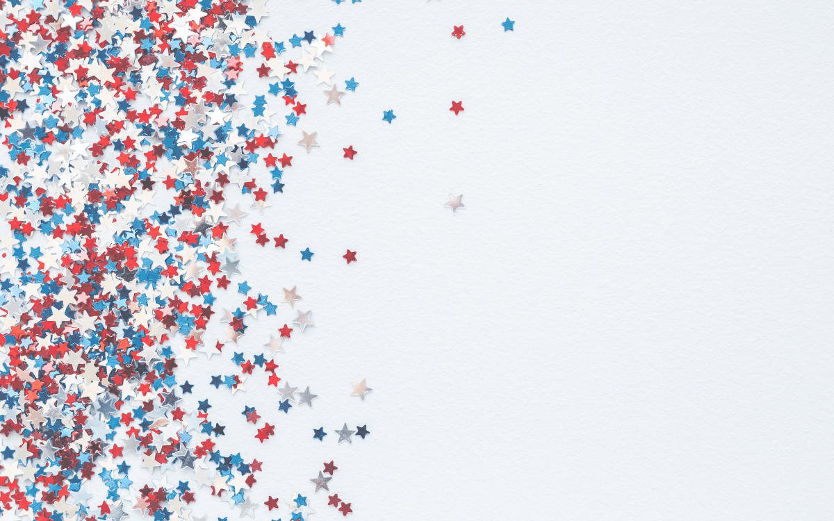 white background with red white blue stars scattered around