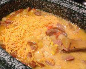 Cheesy Smoked Sausage Potato Soup - gently stir in cheese