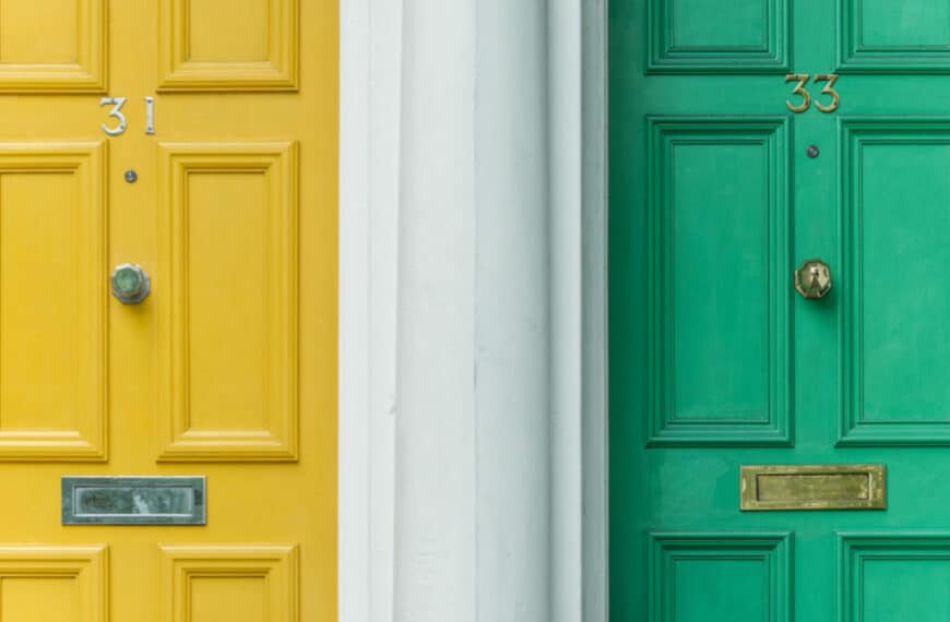 neighbors yellow and green doors