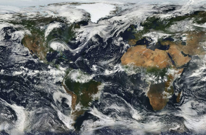 Picture of clouds over flat image of earth from nasa
