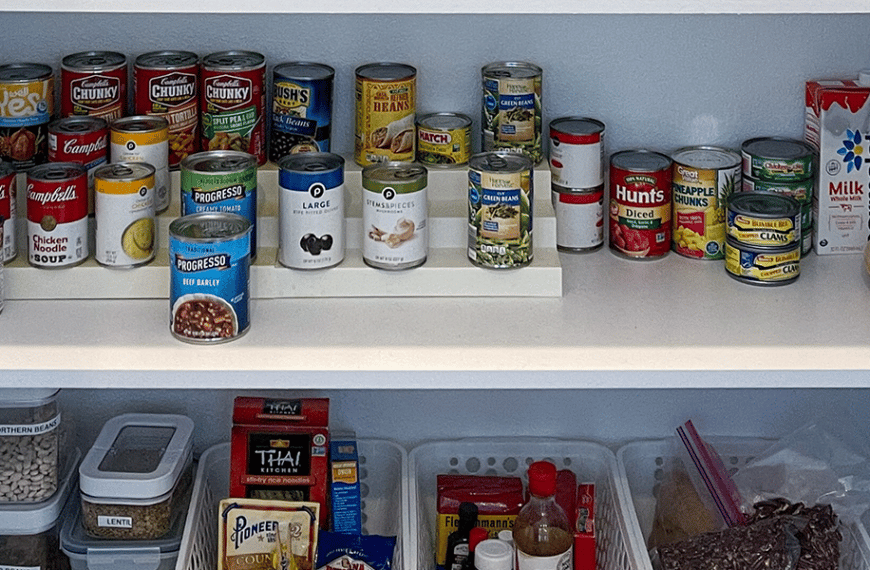Canned goods on shelving
